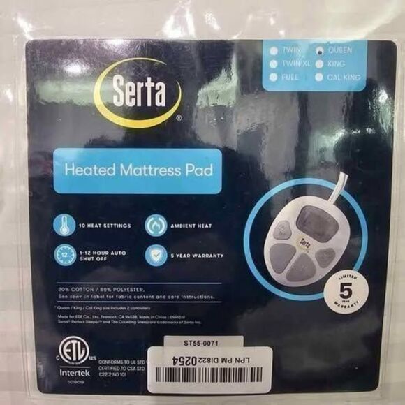 Serta Heated Mattress Pad – Queen Size, Dual Control, 10 Settings – New - Picture 3 of 3